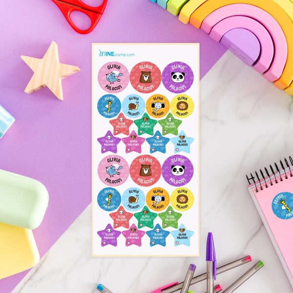 Etiquetas adhesivas redondas y estrellas ANIMALES