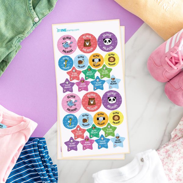 Etiquetas textiles termoadhesivas redondas y estrellas ANIMALES