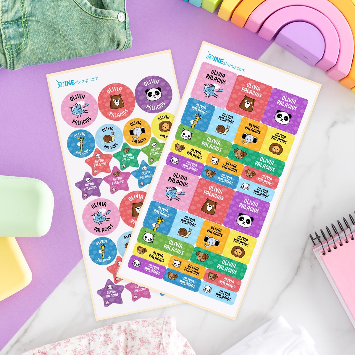 Pack de etiquetas textiles termoadhesivas y adhesivas ANIMALES