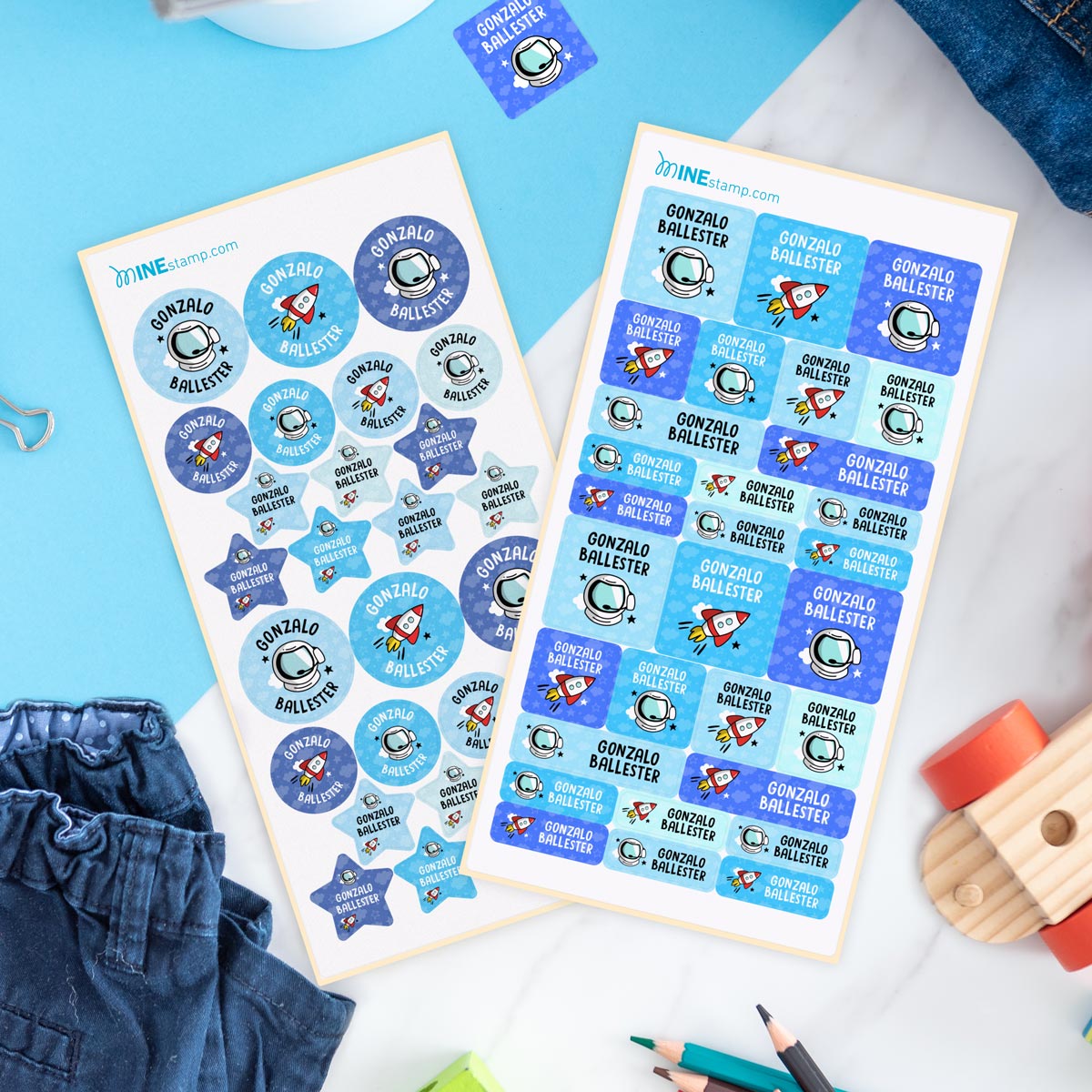 Pack de etiquetas textiles termoadhesivas y adhesivas profesiones ASTRONAUTA