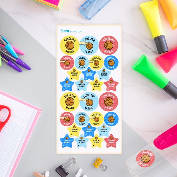 Etiquetas adhesivas redondas y estrellas profesiones BALONCESTO