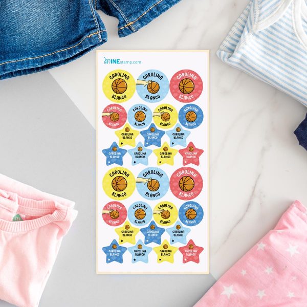 Etiquetas textiles termoadhesivas redondas y estrellas profesiones BALONCESTO