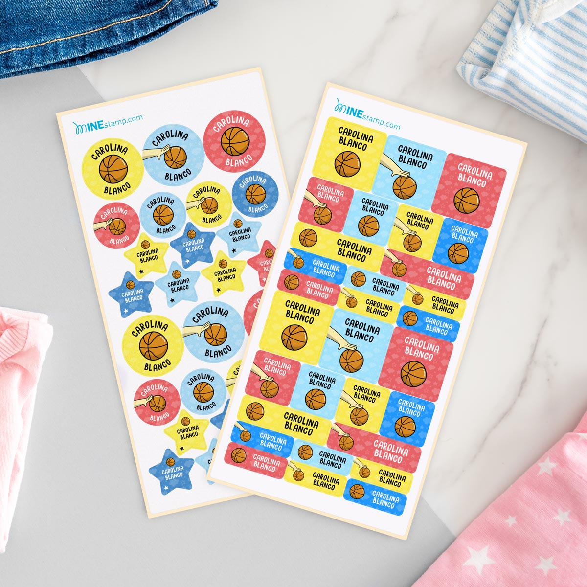 Pack de etiquetas textiles termoadhesivas y adhesivas profesiones BALONCESTO