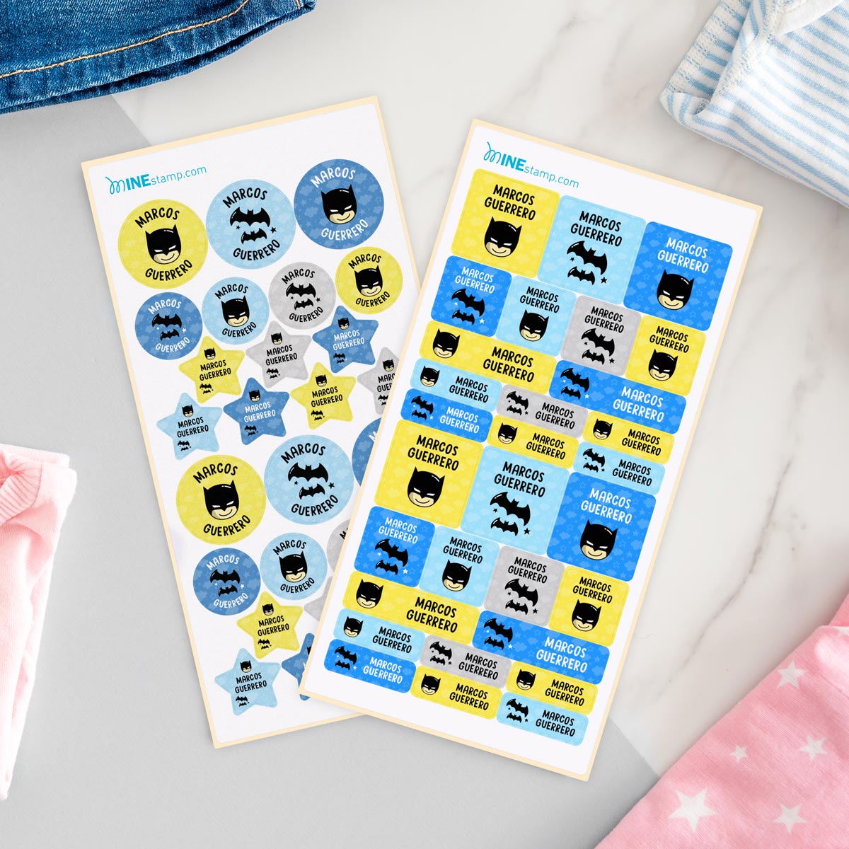 Pack de etiquetas textiles termoadhesivas y adhesivas superhéroes BATMAN