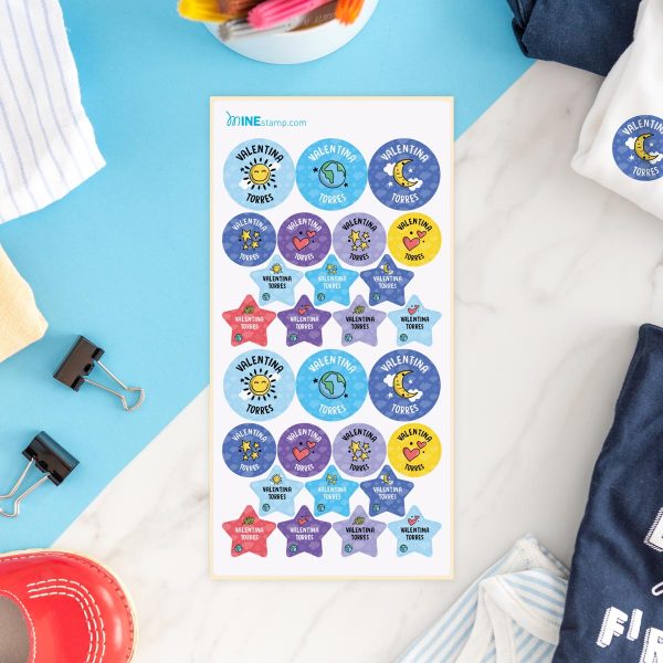 Etiquetas textiles termoadhesivas redondas y estrellas CLÁSICAS