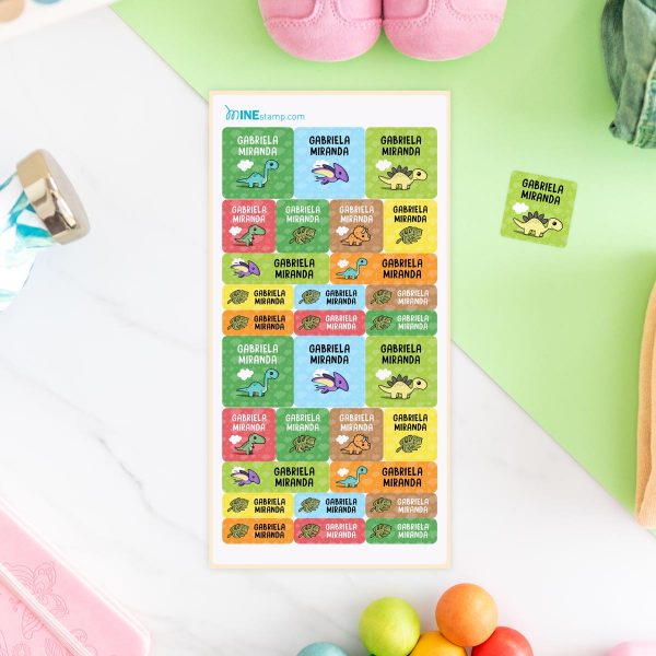 Etiquetas adhesivas rectangulares y cuadradas DINOSAURIOS