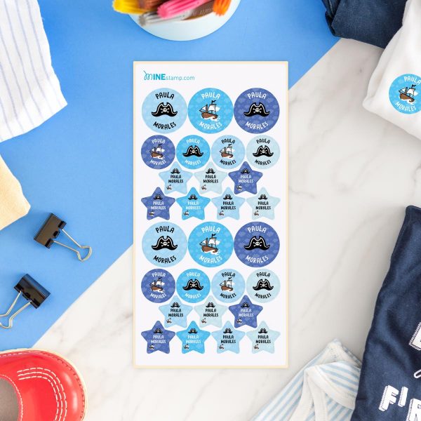 Etiquetas textiles termoadhesivas redondas y estrellas profesiones PIRATA