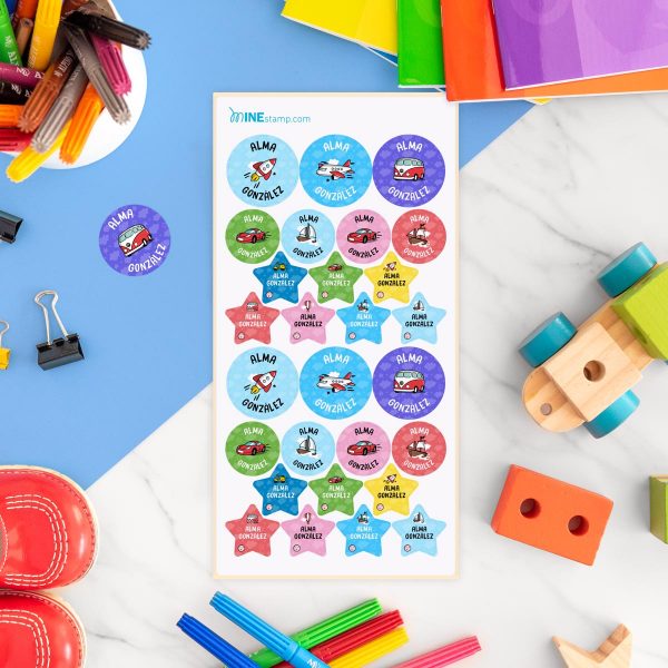 Etiquetas adhesivas redondas y estrellas VEHÍCULOS