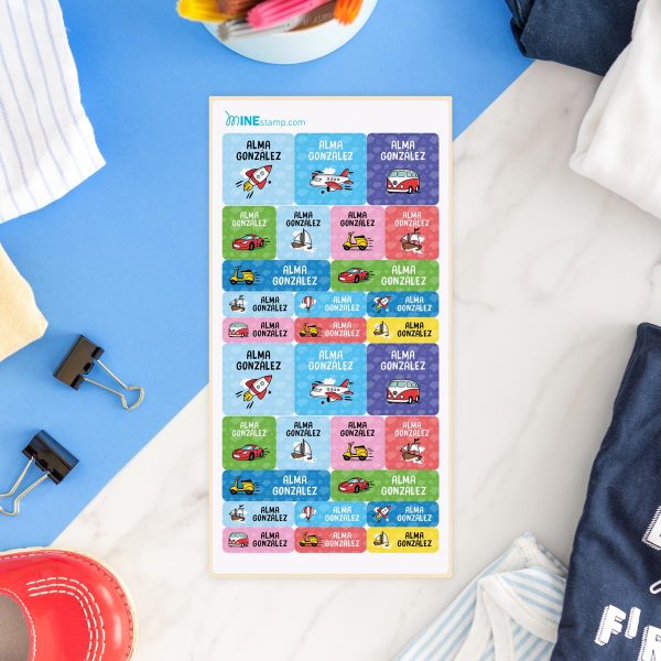 Etiquetas textiles termoadhesivas rectangulares y cuadradas VEHÍCULOS