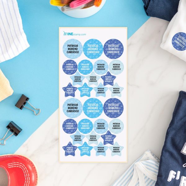 Etiquetas textiles termoadhesivas redondas y estrellas PATTERN NUBES