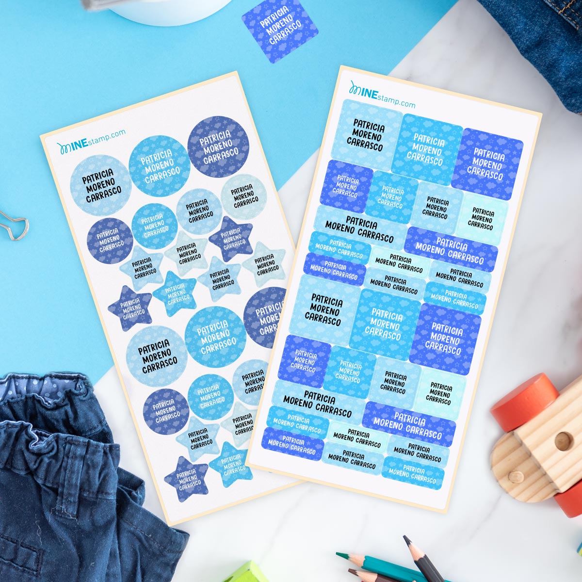 Pack de etiquetas textiles termoadhesivas y adhesivas PATTERN NUBES