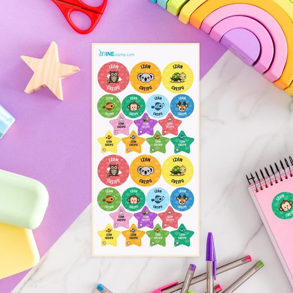 Etiquetas adhesivas redondas y estrellas ANIMALES II