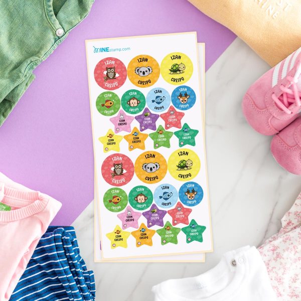 Etiquetas textiles termoadhesivas redondas y estrellas ANIMALES II