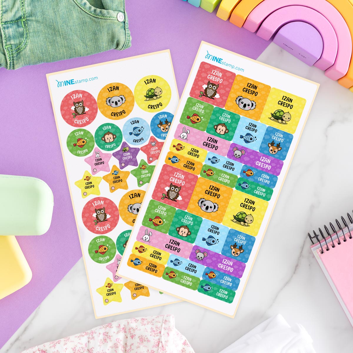 Pack de etiquetas textiles termoadhesivas y adhesivas ANIMALES II