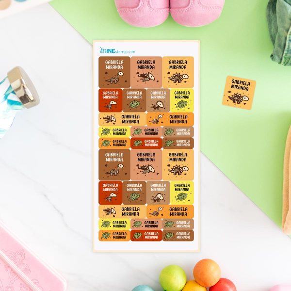 Etiquetas adhesivas rectangulares y cuadradas DINOSAURIOS ESQUELETOS